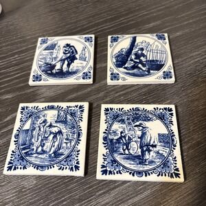 Vintage Delft Blue Decorative Tiles Lot of 4 Dutch Scenes 3x3